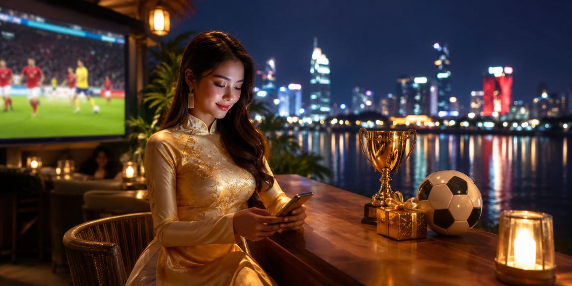 Người dùng Hà Nội mặc áo dài theo dõi kèo bóng đá trực tuyến trên điện thoại